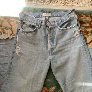 AGOLDE Light Blue Distressed Straight Jeans